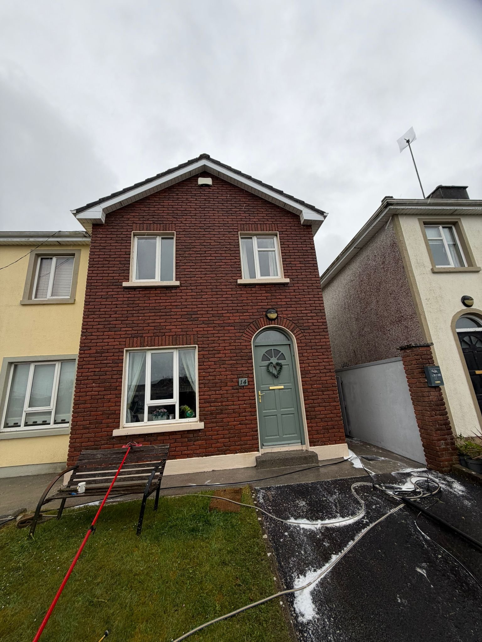 Soft washed brick facade after exterior cleaning in Galway