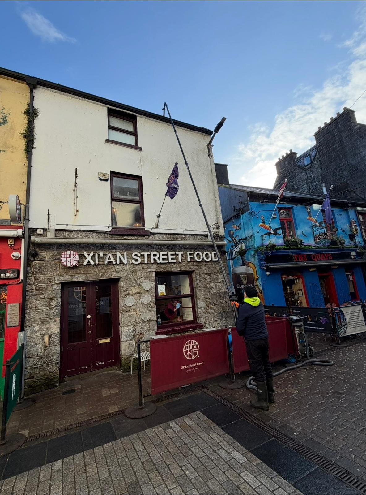 High reach gutter vacuum cleaning outside a Galway city centre business
