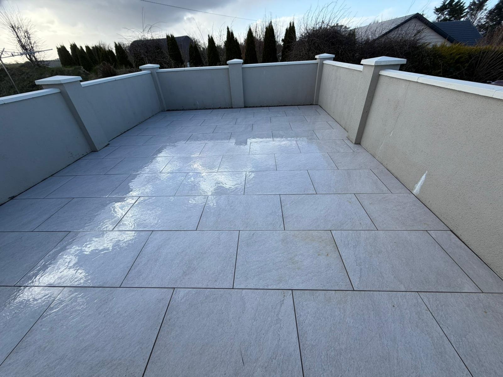 Freshly washed patio tiles after professional patio cleaning in Galway